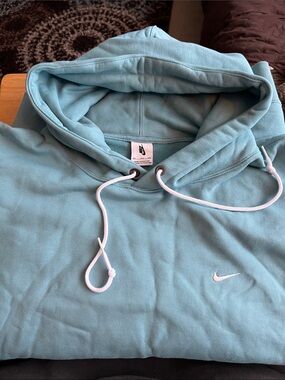 Nike mens denim turquoise Pullover Hoodie with White Swoosh Sz 4XL